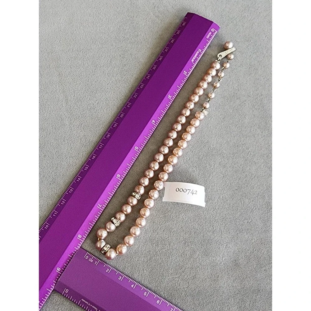 75 Yr Old Japanese Pink Glass Faux Pearl Necklace Crystal Accents FREE $HIPPING!